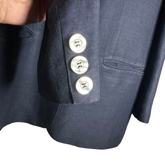 Vintage 80s Giorgio Sant'Angelo Navy Linen‎ Rayon Blazer Sz 10 Made in Romania - Picture 6 of 16